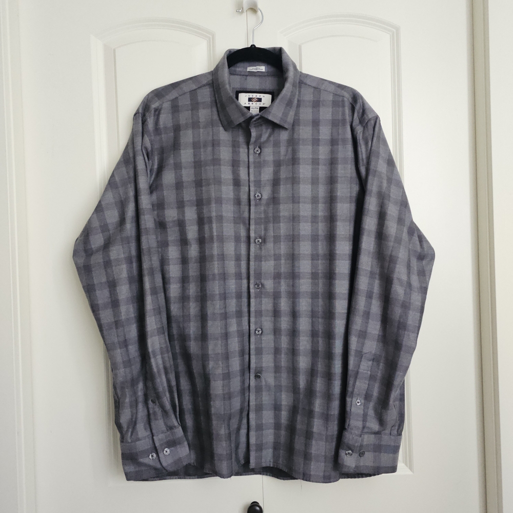 Joseph Abboud Grey Plaid Casual  Dress Shirt Cotton Soft  Button Down Sz XL